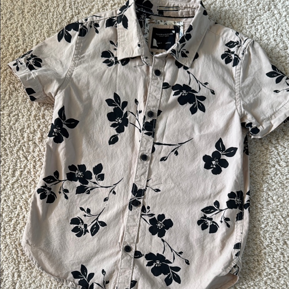 Denim & Flower Cream and Black Floral Button Down Shirt 7